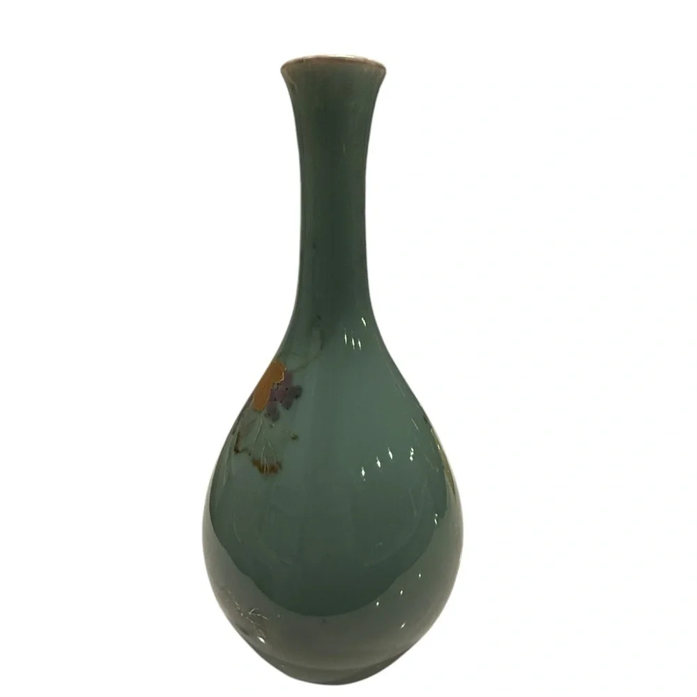 Asian Turquoise Gilt Decorated Crane Neck Porcelain Glazed Large Vase #2